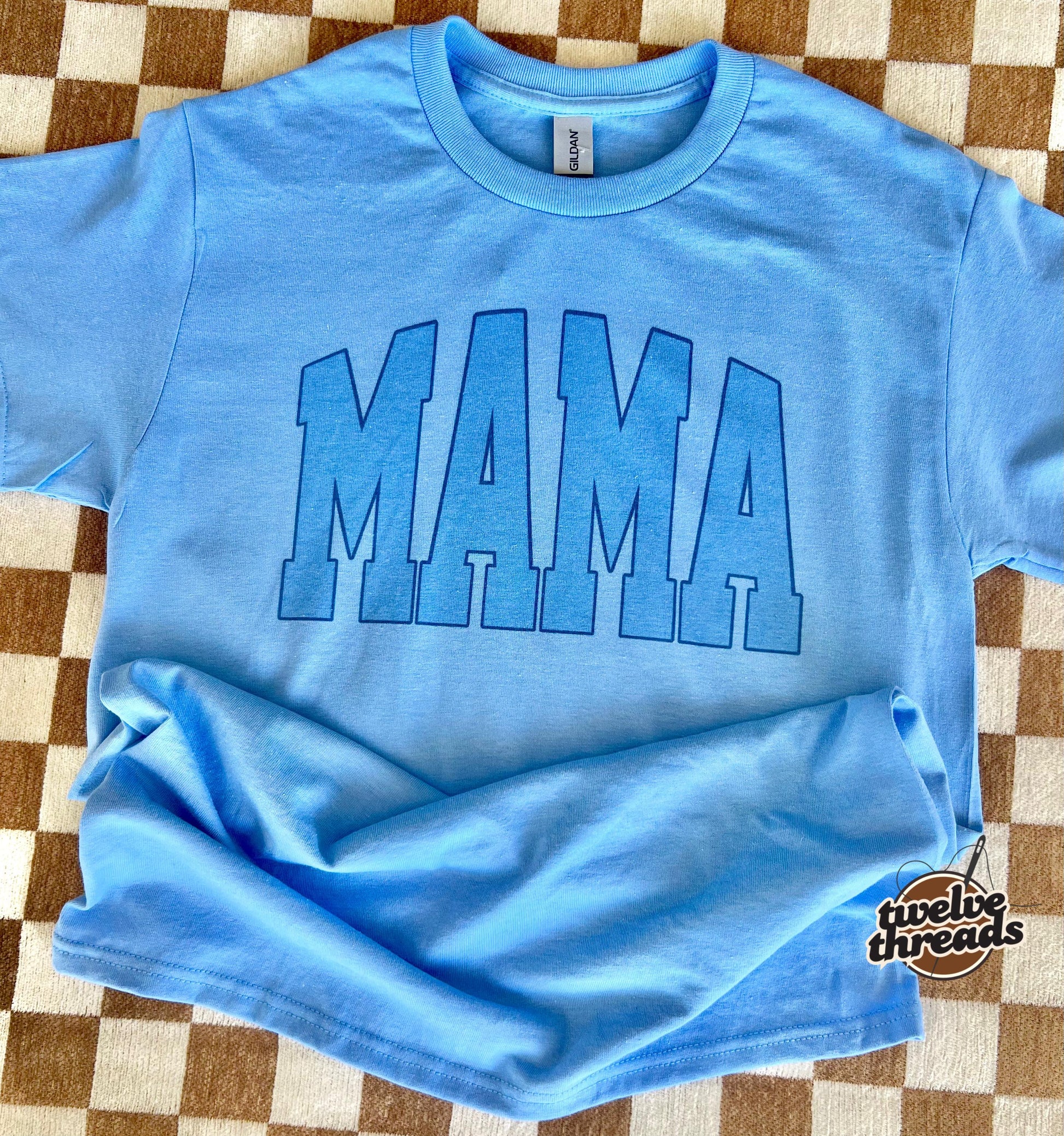 Varsity mama t shirt, sublimation on Gildan dry blend tee, unisex fit t shirt, mama, name custom t shirt, Gildan