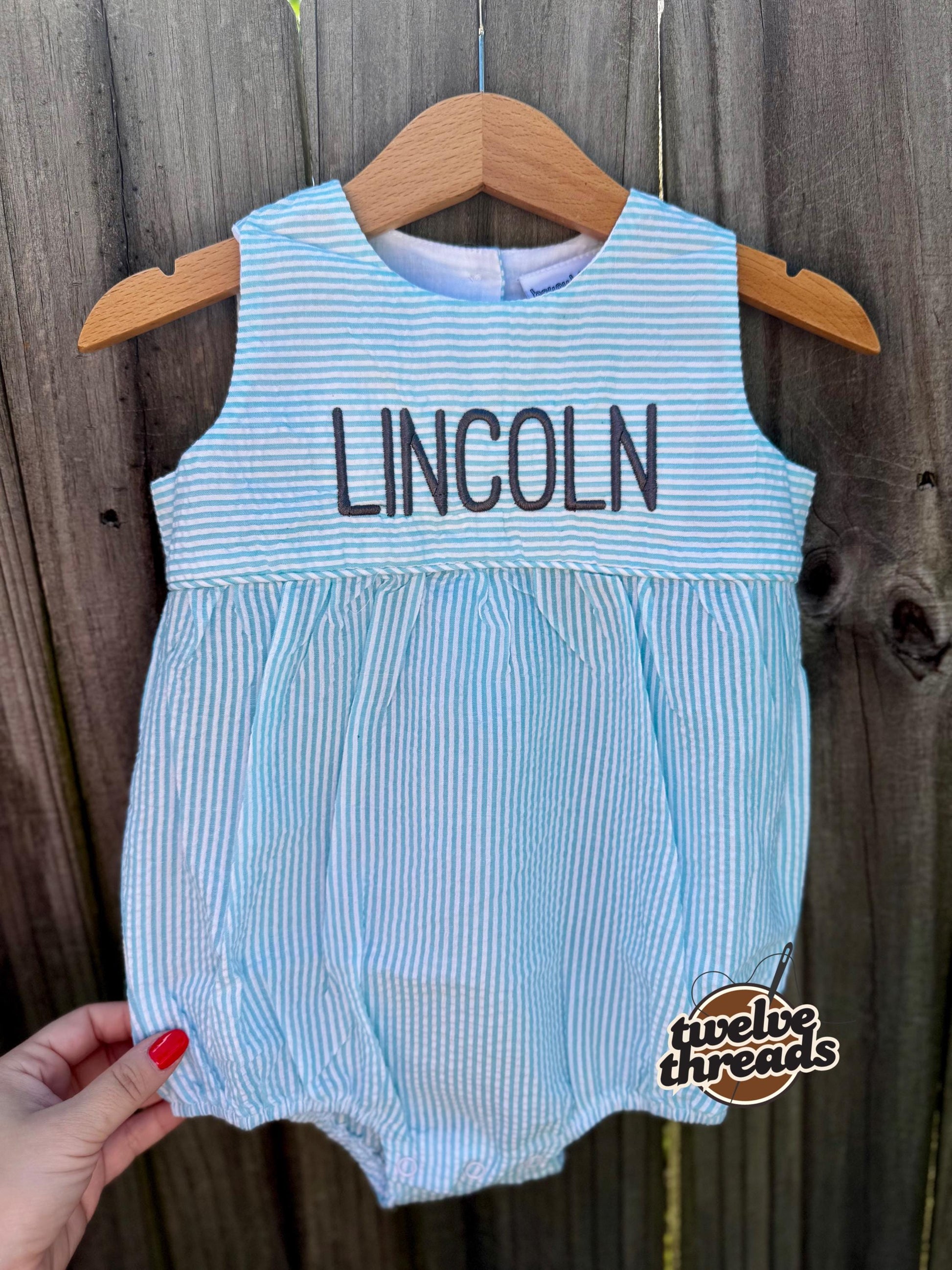 Embroidered custom seersucker bubble romper, boy or girl bubble romper, seersucker embroidery, custom personalized monogram bubble, baby