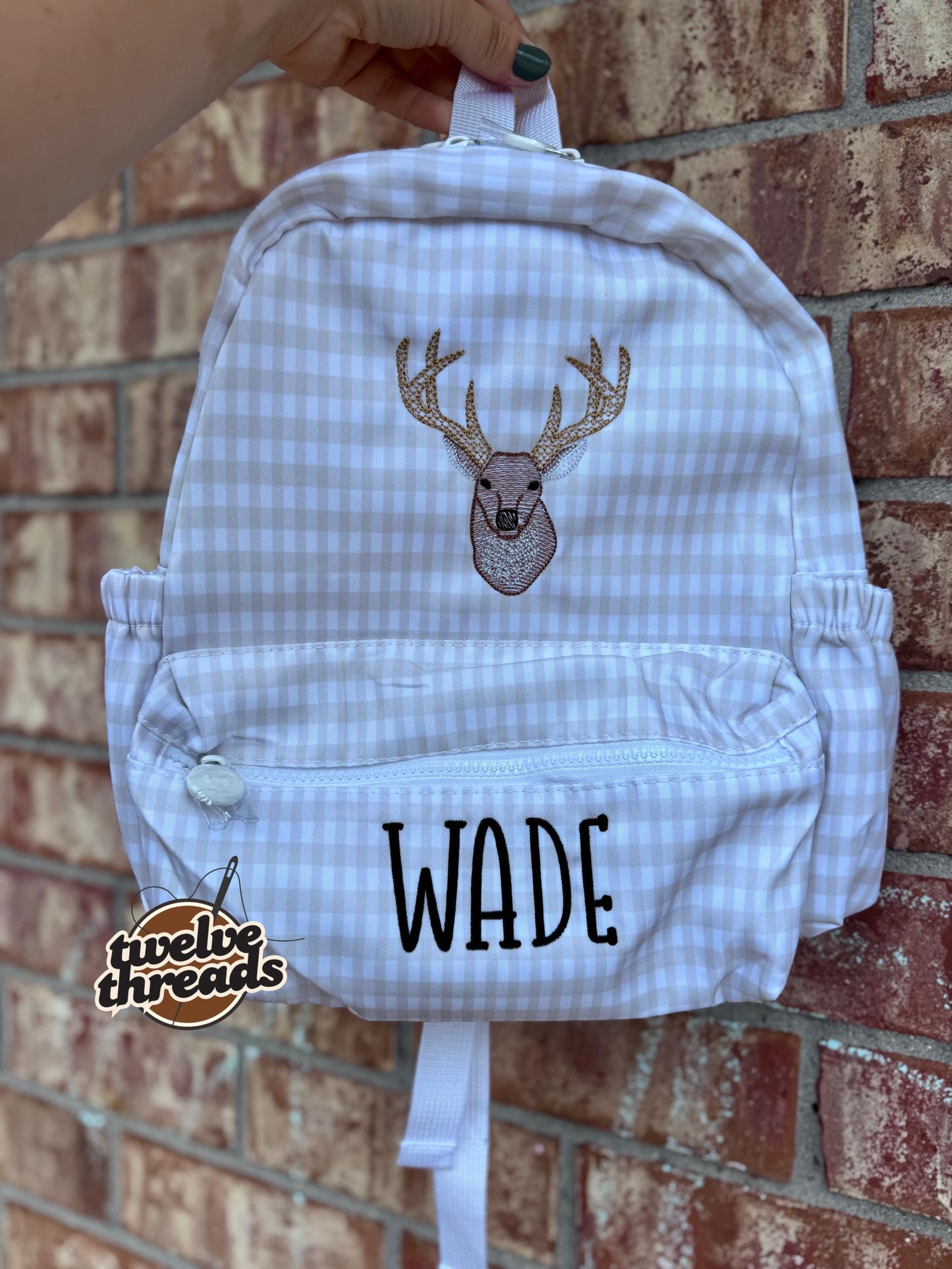 Embroidered Seersucker backpack - deer - deer season - kids backpack - diaper bag - adult backpack - embroidered backpack - embroidery