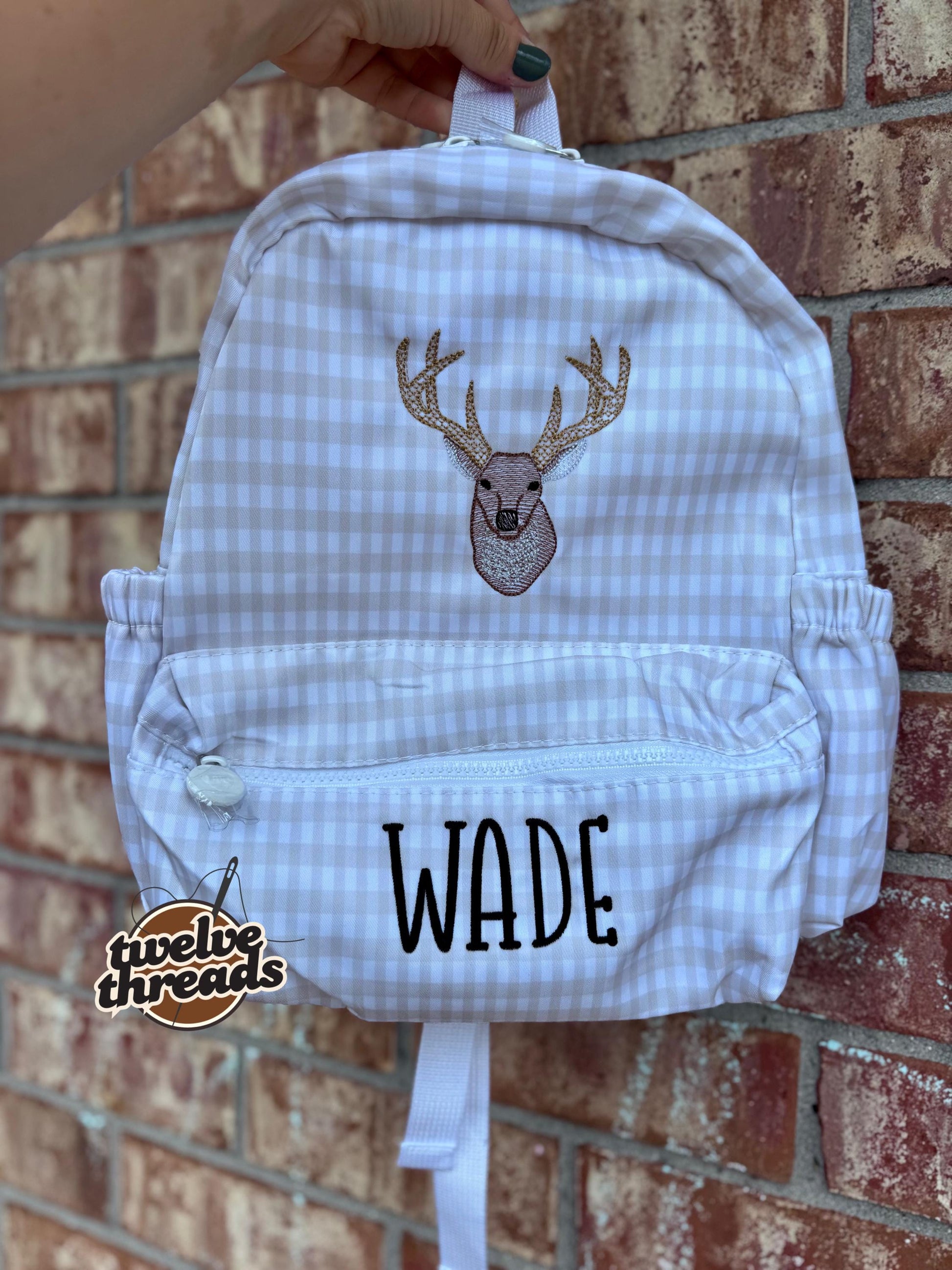 Embroidered Seersucker backpack - deer - deer season - kids backpack - diaper bag - adult backpack - embroidered backpack - embroidery