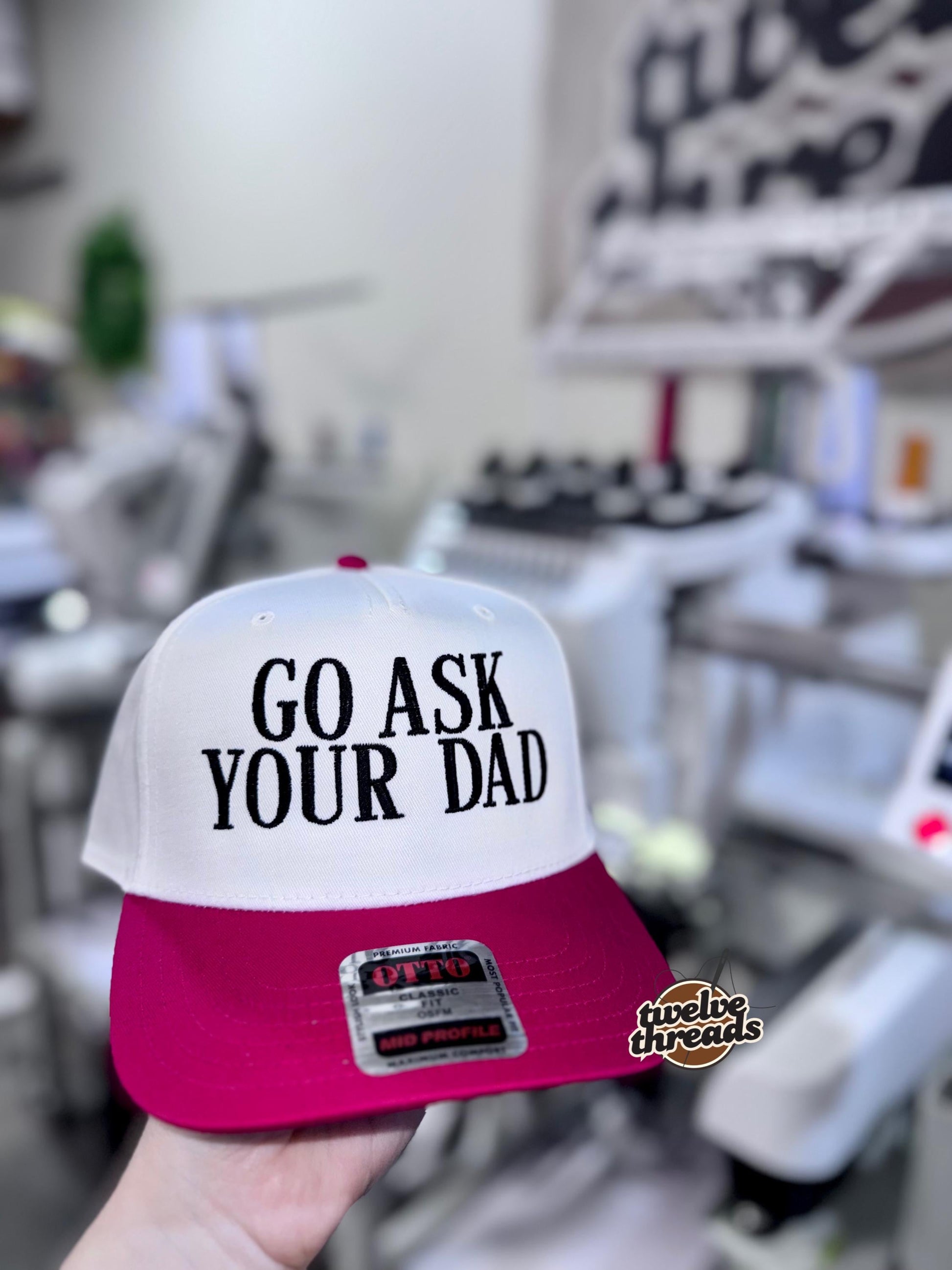 Embroidered ASK YOUR DAD Otto cap, 5 panel Otto cap, trucker hat, custom embroidery, embroidery trucker hat, monochrome look, funny, trucker