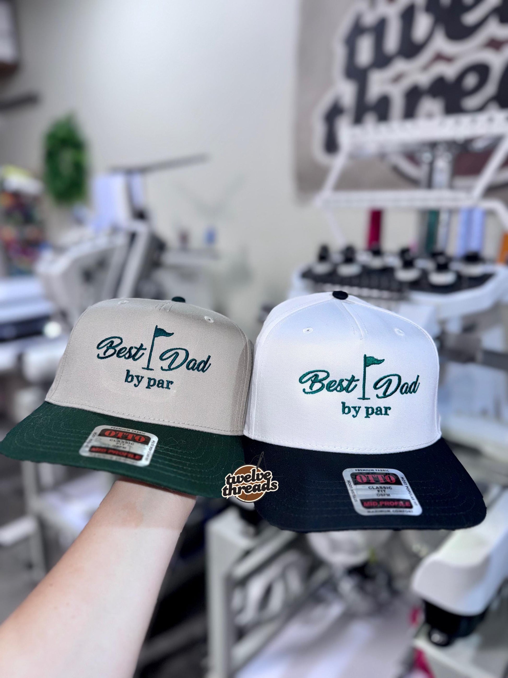 Embroidered best dad by par, golf hatdad Otto cap, 5 panel Otto cap, trucker hat, custom embroidery, embroidery trucker hat, monochrome look