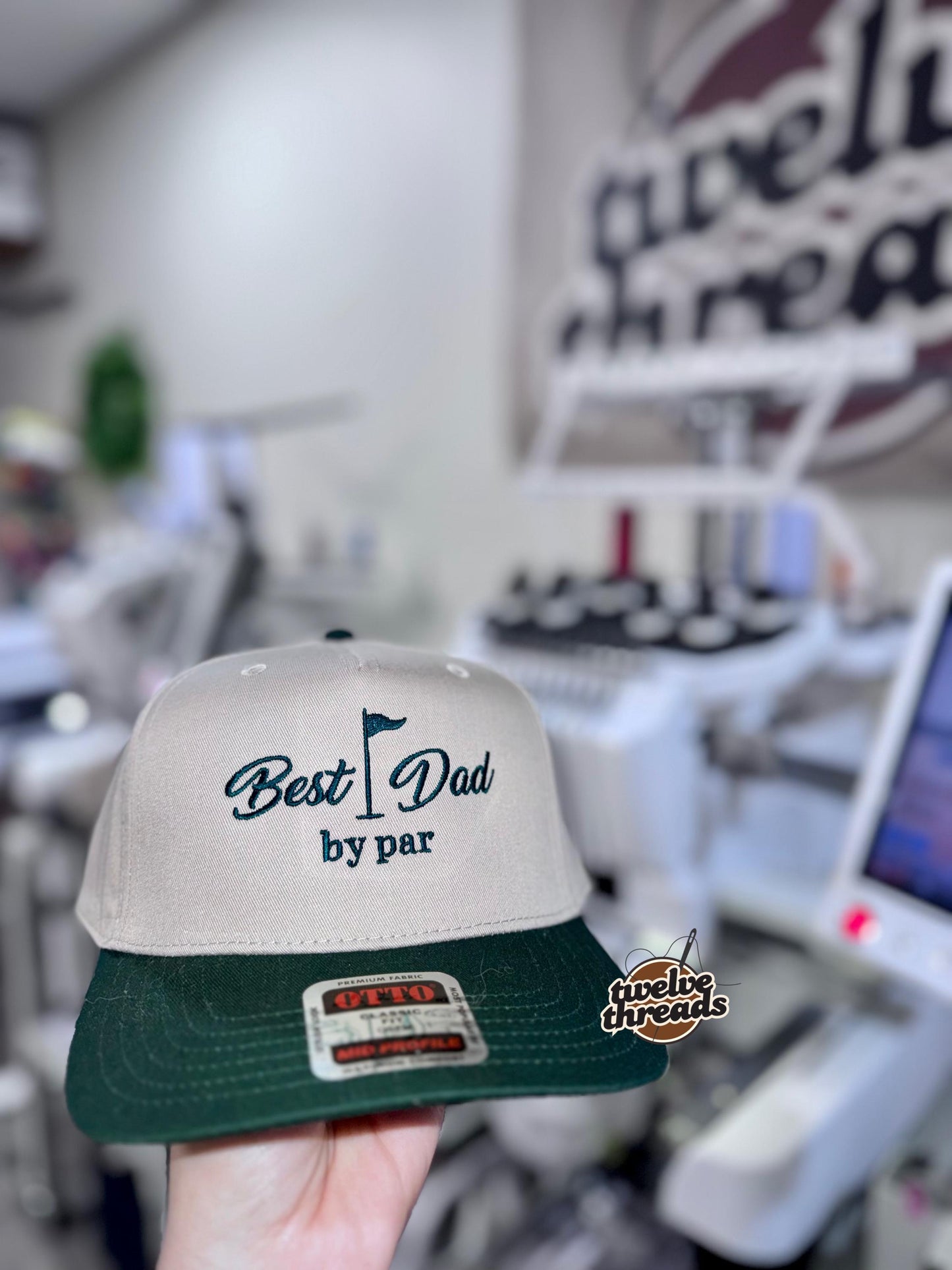 Embroidered best dad by par, golf hatdad Otto cap, 5 panel Otto cap, trucker hat, custom embroidery, embroidery trucker hat, monochrome look