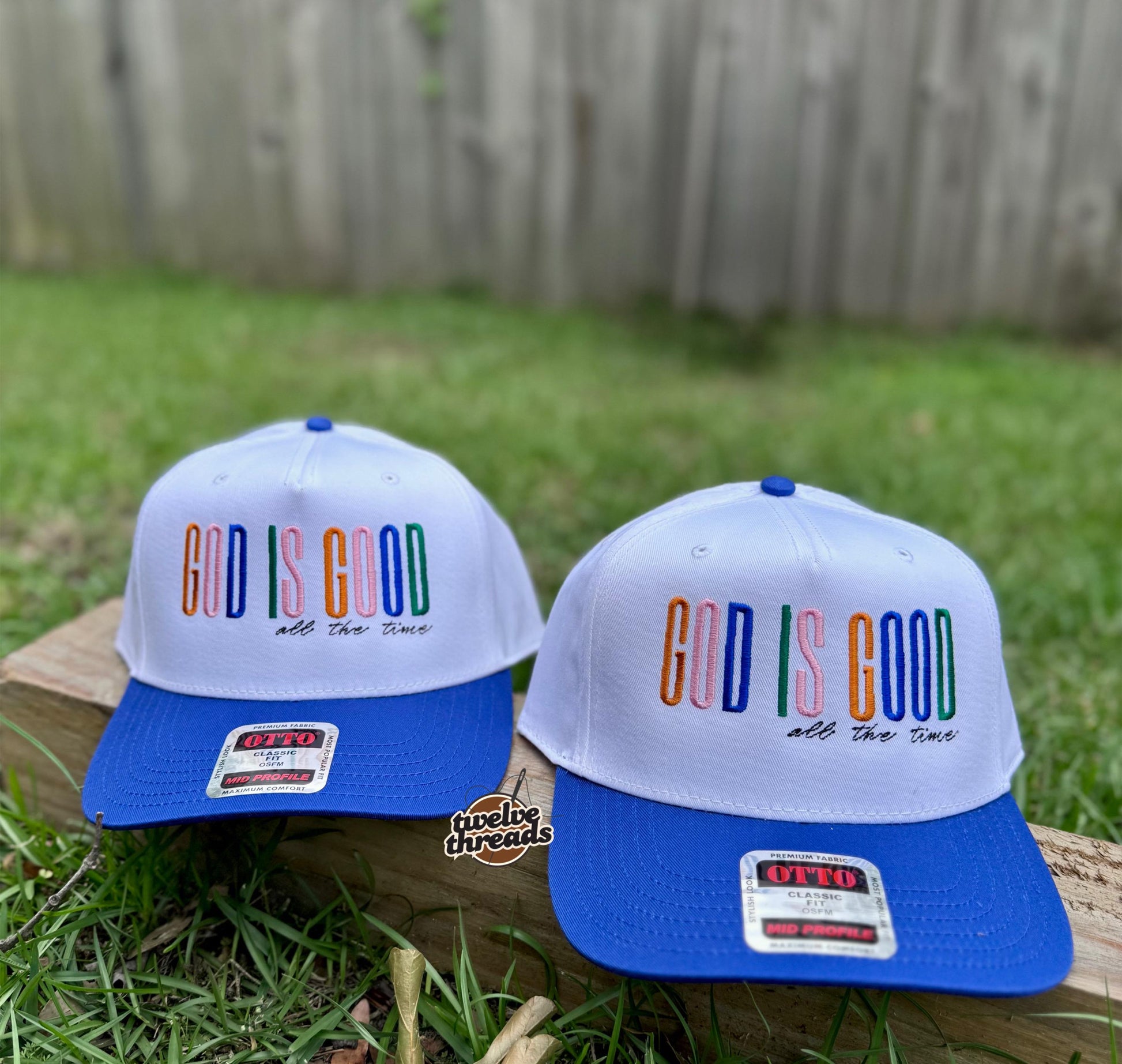 Embroidered GOD is good all the time Otto cap, 5 panel Otto cap, trucker hat, custom embroidery, embroidery trucker hat, monochrome look