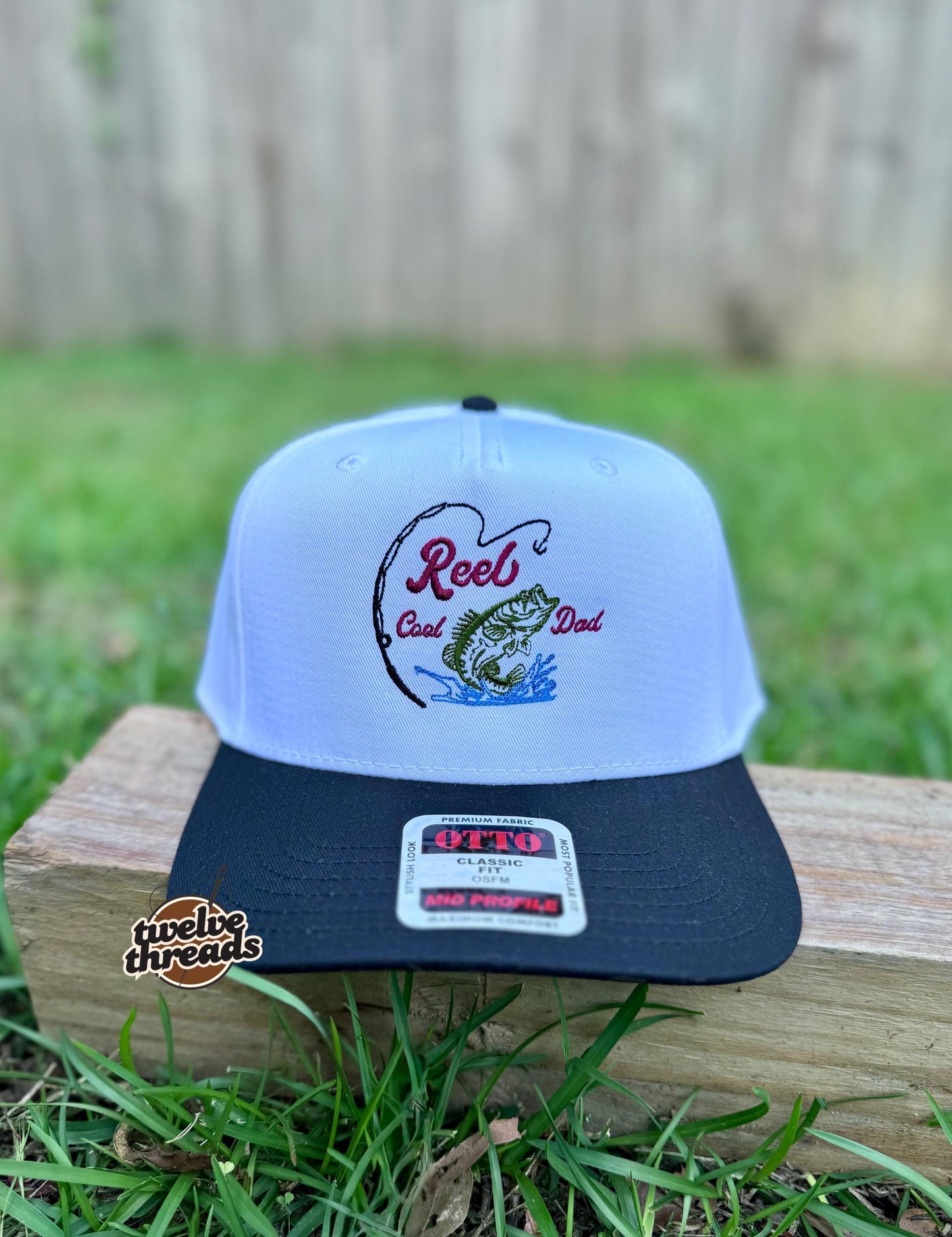 Embroidered reel cool dad, dad hat, dad Otto cap, 5 panel Otto cap, trucker hat, custom embroidery, embroidery trucker hat, monochrome look