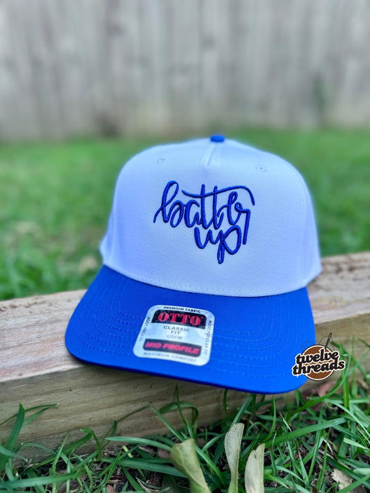 Embroidered batter up puff, ballgame, Otto cap, 5 panel Otto cap, trucker hat, custom embroidery,embroidery trucker hat, baseball softball