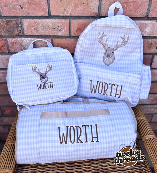 Embroidered Seersucker backpack - deer - deer season - kids backpack - diaper bag - adult backpack - embroidered backpack - embroidery