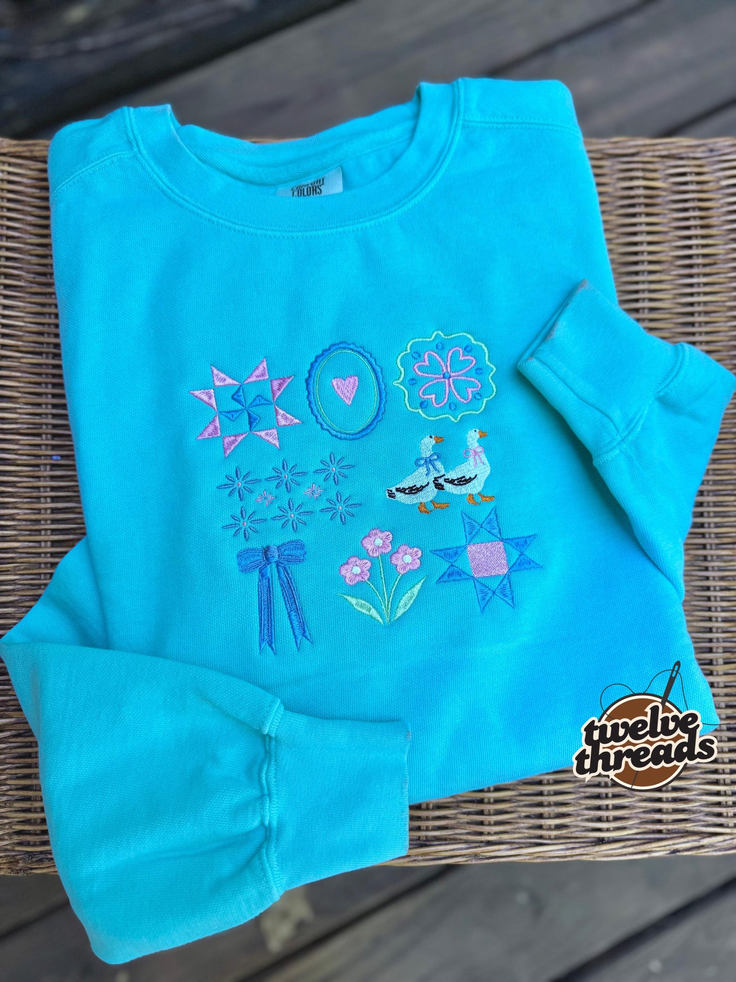 Thrifting inspired embroidered crewneck, goose and mallard duck trending design, comfort colors, embroidery, trendy cute gift embroidered